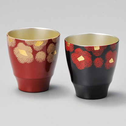 ぐい呑み 紅白華 ペア 漆塗り 12-12003 漆器の井助