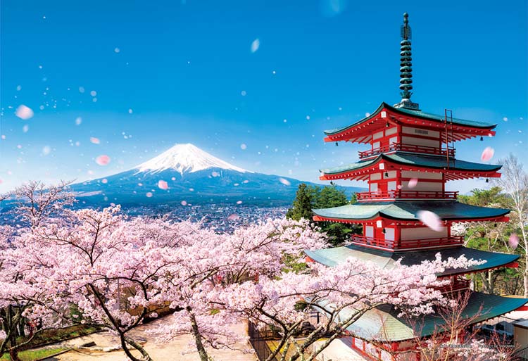 YAM-01-2092 風景 富士と桜吹雪の五重塔（山梨） 108ピース ［CP-SK