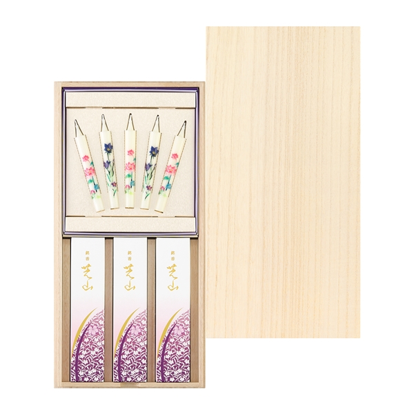 日本香堂】＃65019 銘香芝山 桐箱絵ろうそく5本セット: ライフスタイル