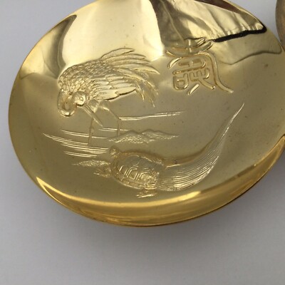 24KGP Sake Cup Rabbit Crane Turtle Sakazuki Vintage Gold Plated
