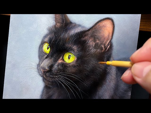 Painting a Black Cat in Oil | Time-lapse [Mocha] / 【油絵】黒猫を