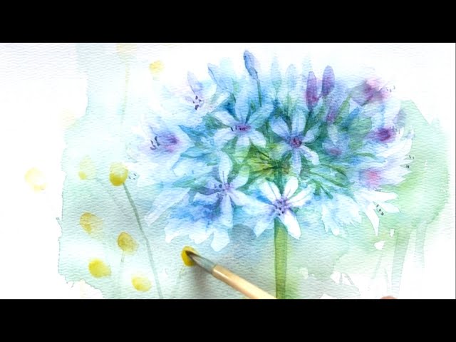 水彩画]アガパンサスの花を描く/watercolorpainting/制作過程 - YouTube