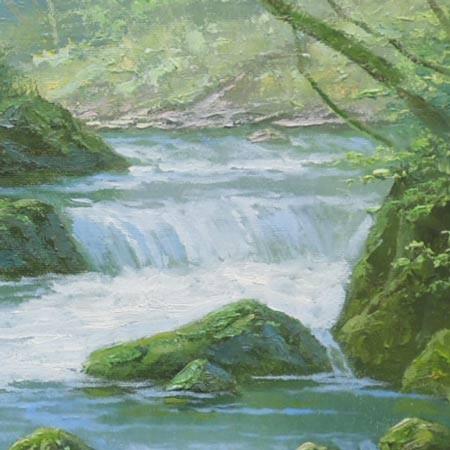絵画 油絵 奥入瀬渓流 F50号 （関健造） 【海・山】【肉筆】【油絵
