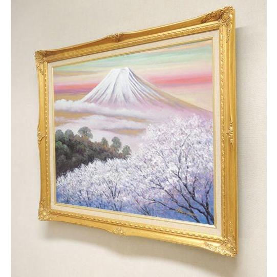 絵画 油絵 金富士と桜 F30号 （岡島哲夫） 【肉筆】【油絵】【富士