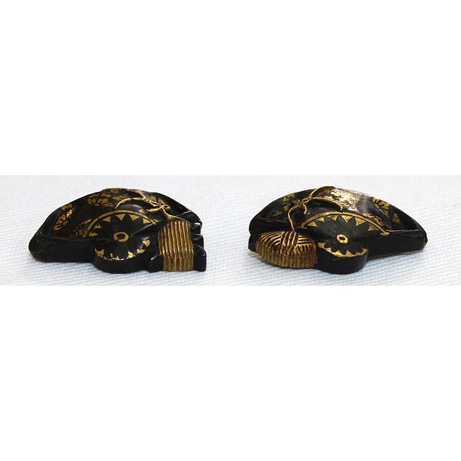 刀装具 m-71 目貫 加賀金工 糸巻の図 赤銅地金色絵 鍔・刀装具 : 日本