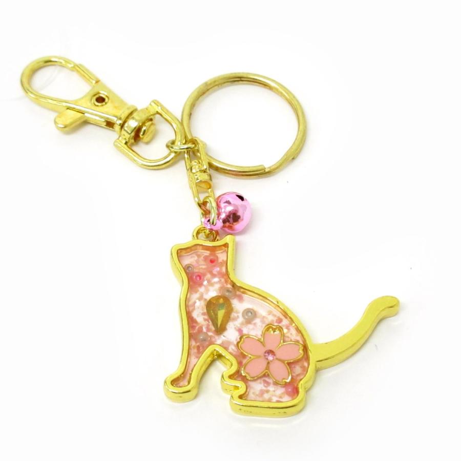 さくら ねこ キーホルダー ステンドガラス風 幸運を呼ぶ フォーチュン