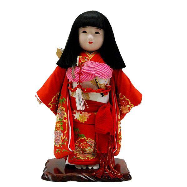 市松人形13号 駒 正絹 刺繍赤 雪輪 女の子 いちまつ人形 : 雛人形-五月