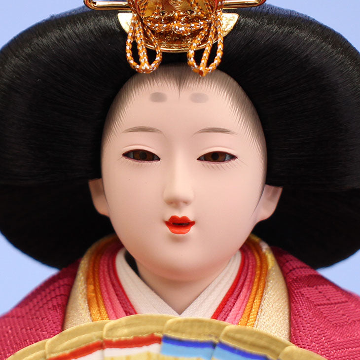 雛人形 ケース飾り 二人 幅58cm｜ガラスケース固定型 六角 艶消し黒 三
