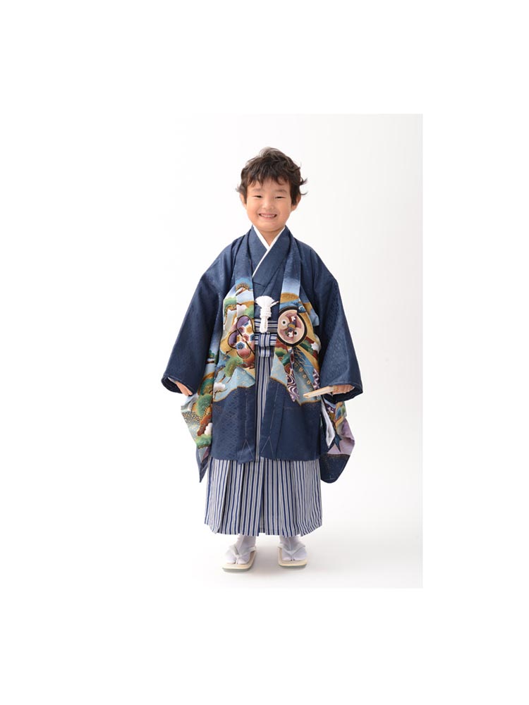高級七五三レンタル】KD-53 五才の男の子用袴セット 青 鷹 サイズ 鷹