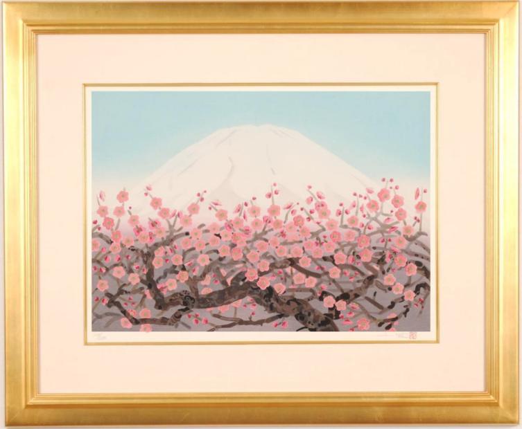 中島千波「富貴花」リトグラフ直筆サイン・落款・エディション・作品