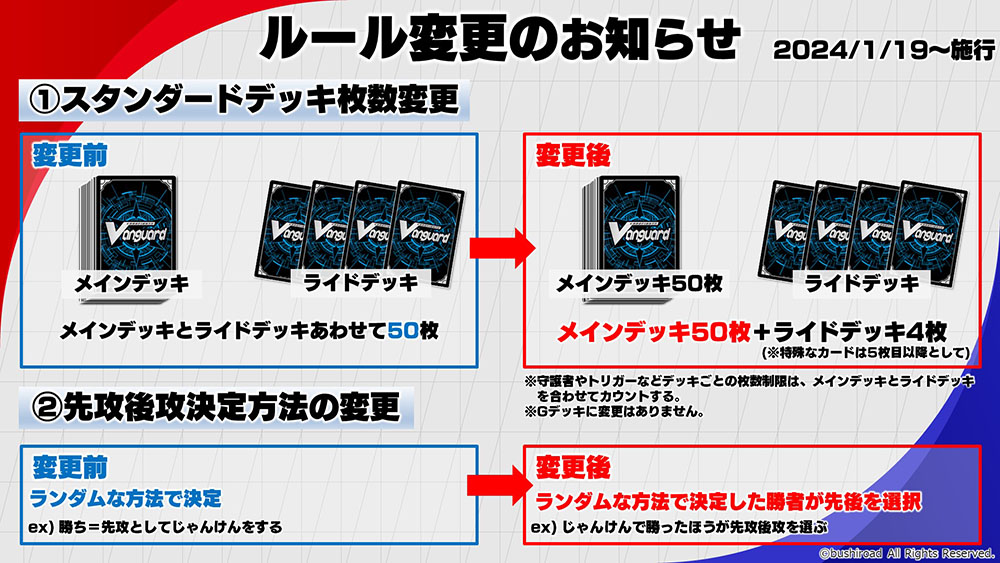 ルール変更のお知らせ】 ①スタンダートデッキ枚数変更 ②先攻後攻決定