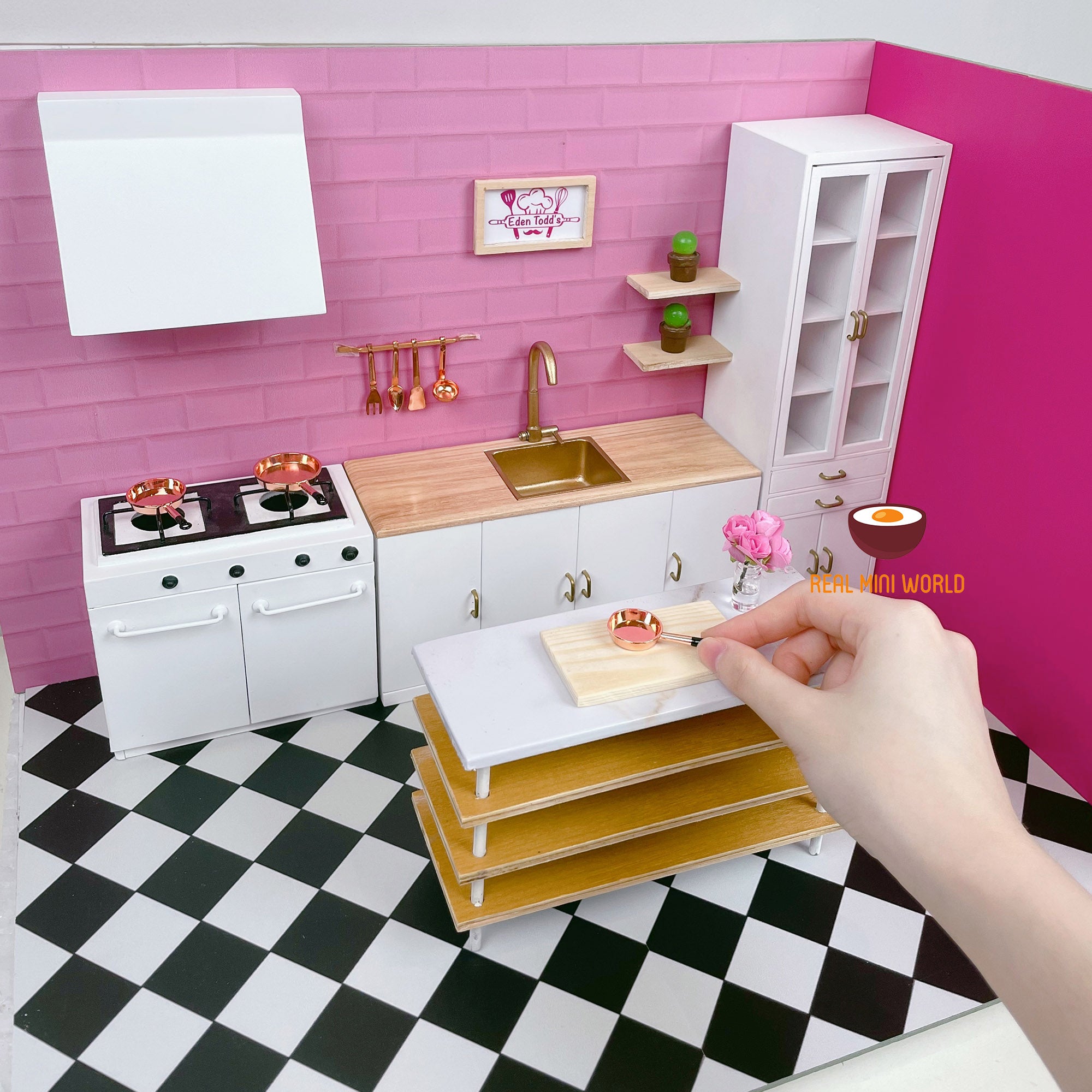 ミニチュア REAL COOKING キッチンセット (本物のコンロ、シンク、調理