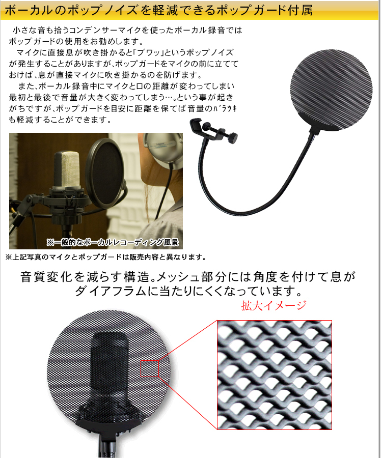 AKG アーカーゲー マイク C214 コンデンサーマイク + メタルポップ