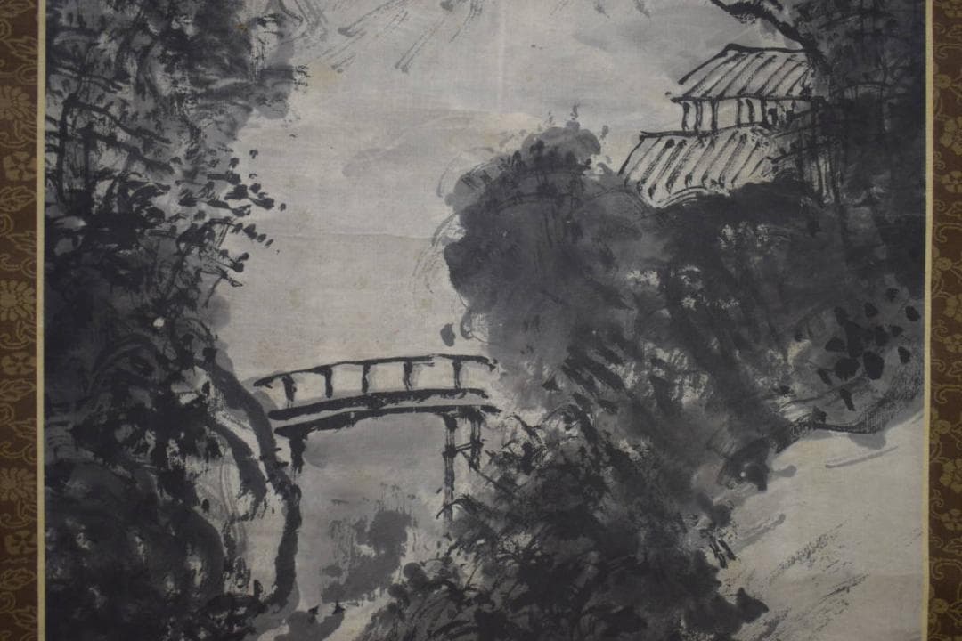 模写/浦上玉堂/寒林山水図/寒林飛瀑図/絹表装/桐題箱付/布袋屋掛軸HJ-4 重要文化財 秋色半分図 文化遺産オンライン