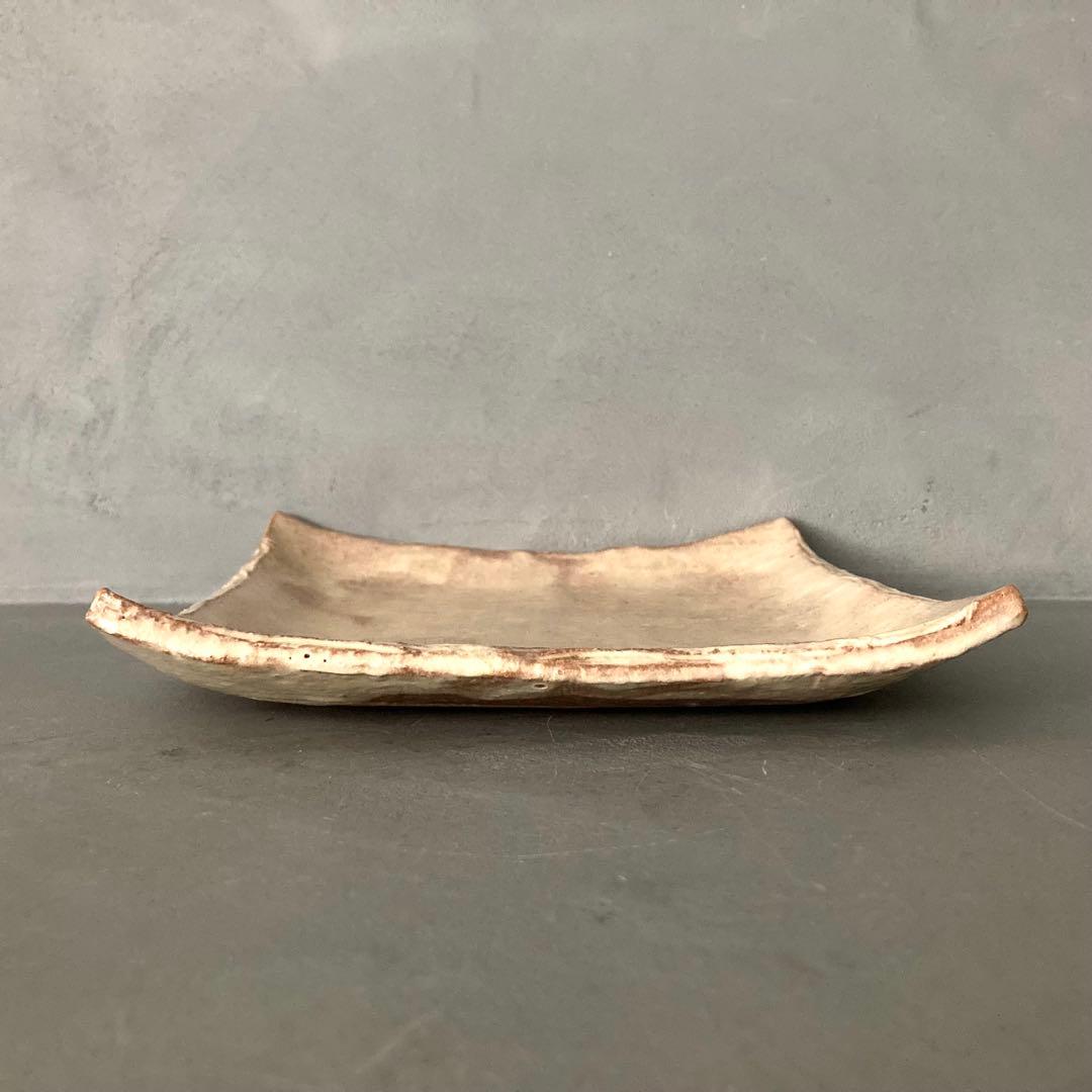 萩焼 梅田陶楽 皿 平皿 ベージュ 8cm×8.5cm×3cm