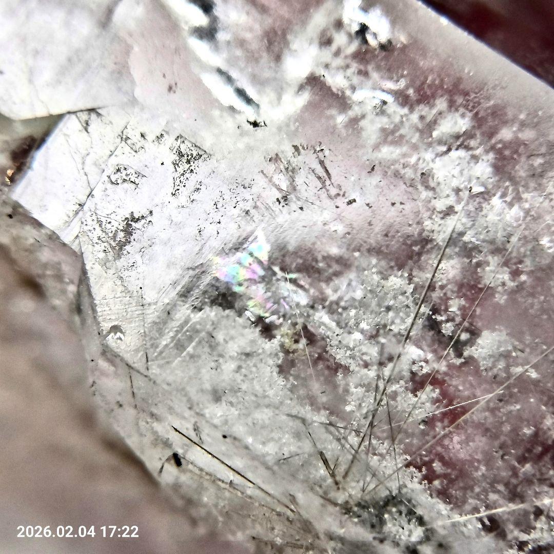 天然水晶 ホワイトガーデンポイント原石 ルチル 虹 アイリス
