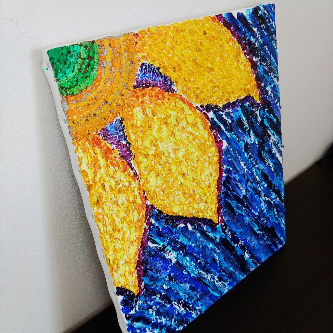 アクリル画 花 ヒマワリ 夏 青 黄色 テクスチャーアート 原画 一点もの