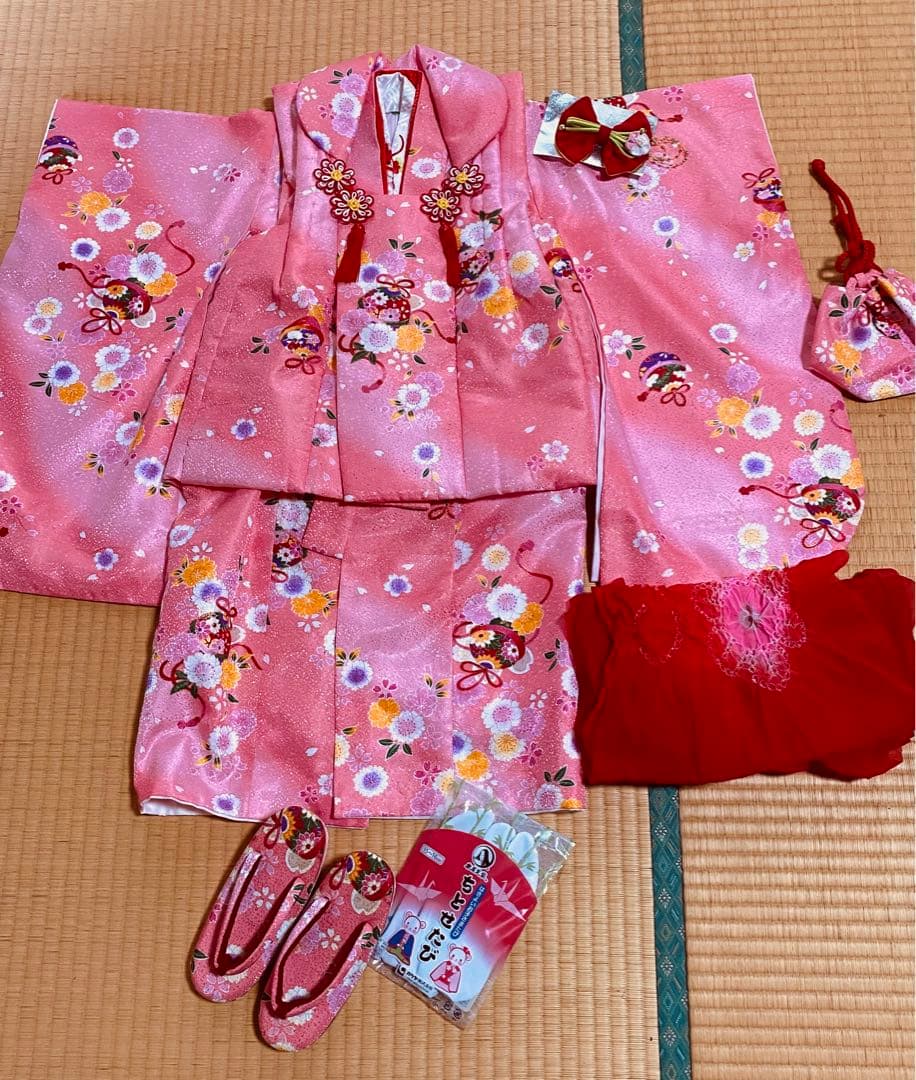 七五三　3歳　女の子セットおひな祭り　セット　着物　被布　草履　ピンク　美品 SOUBIEN（創美苑） 七五三 着物 3歳 販売 女の子 三歳 着物セット 被布