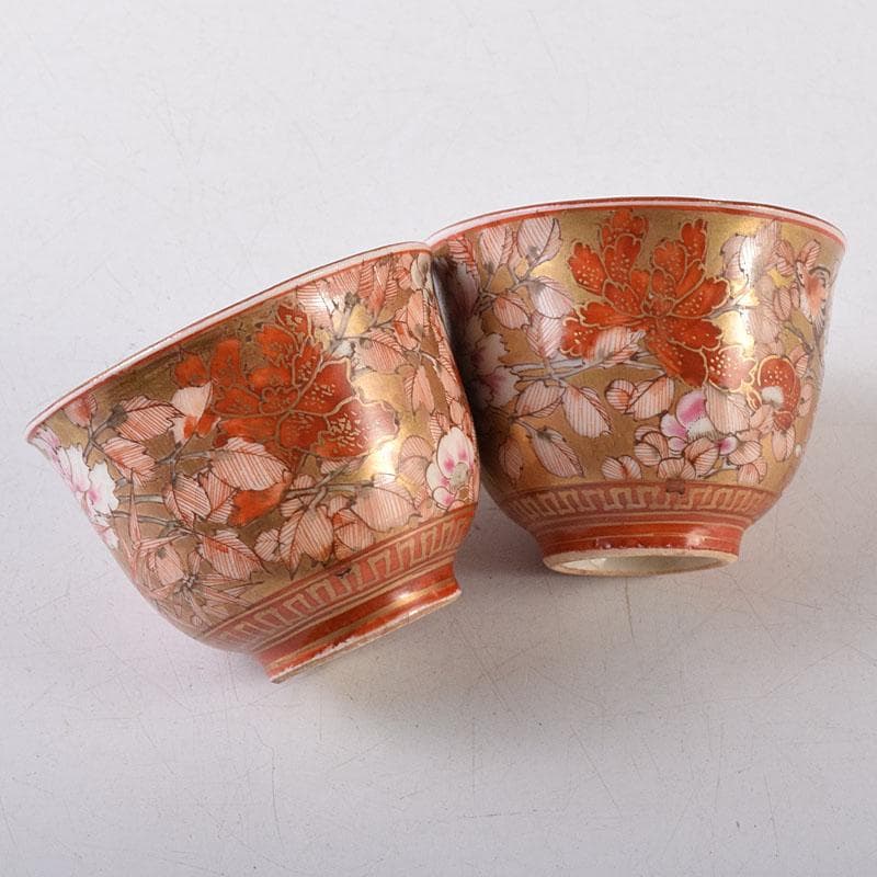 九谷焼 古九谷 赤絵金彩 花鳥文 煎茶碗 五客 D R8651 - メルカリ
