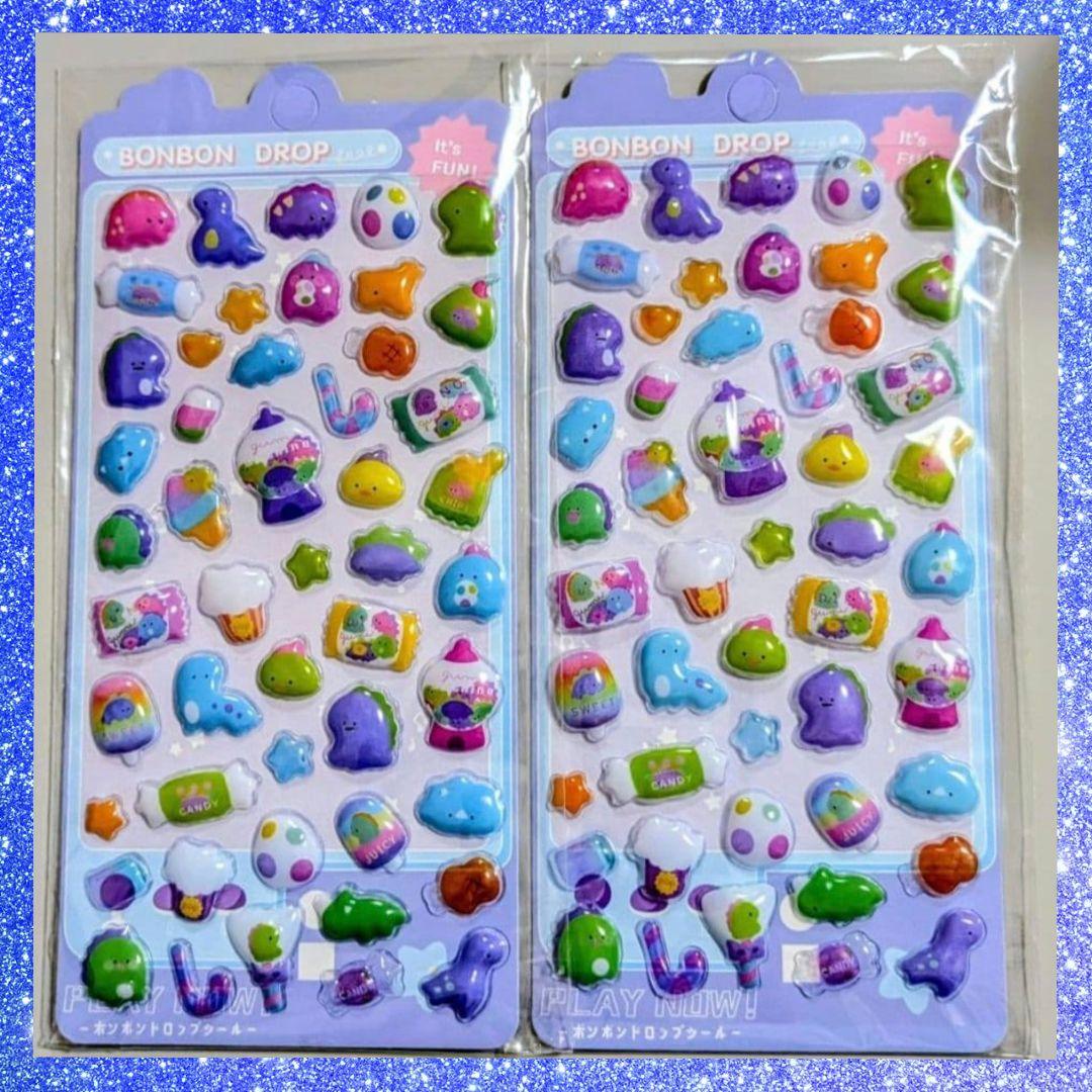 4】ボンボンドロップシール まとめ売り カラフル お菓子 ぷっくり 2枚