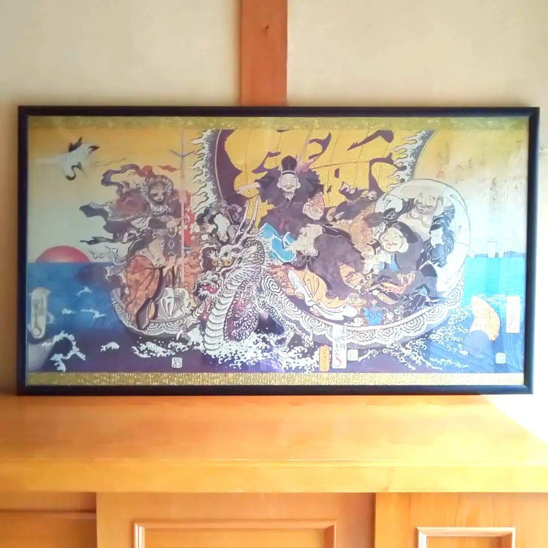 七福神 額縁入り 大型パズル 完成品 縁起物 宝瑞 宝船 金箔和紙 廃盤品 正月 稀少］京都金箔和紙 順風満帆 七福神宝船 1000ピース ジグソーパズル