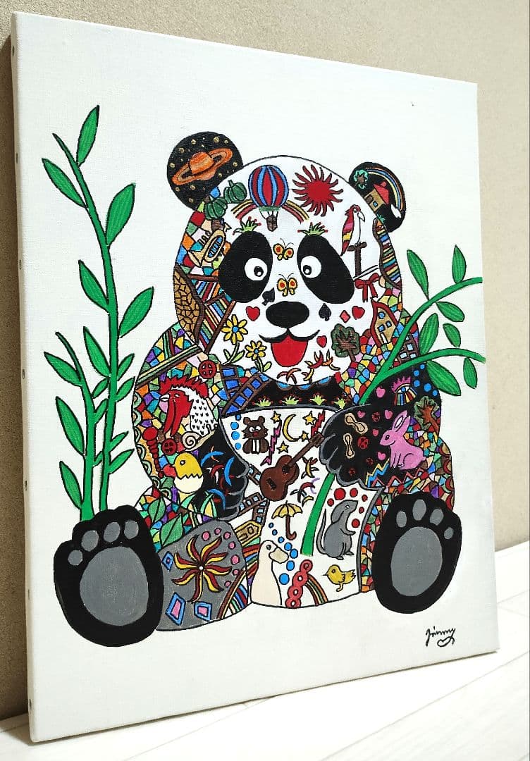 値下げ】ジミー大西（パンダ）F6号/肉筆/手描き作品/表裏サイン有/絵画