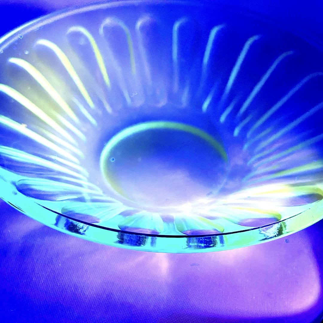 稀少】青 ブルー ウランガラス デザート器 皿 5つセット アンティーク