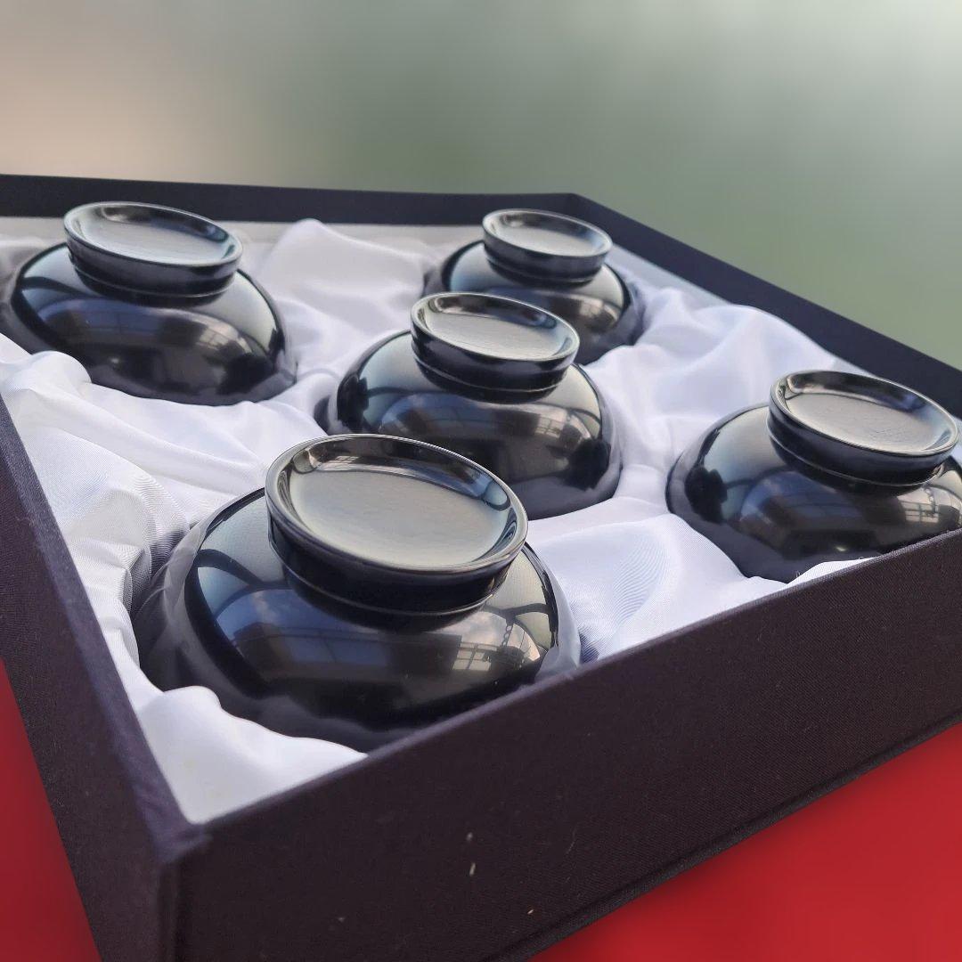 【輪島塗　布袋型\"汁椀×5客】布着本堅地　内朱　未使用品 輪島塗 布袋型汁椀 くらしのこみち | よろずを継ぐもの｜継ぐべきもの