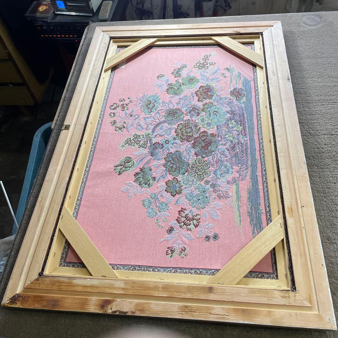 イタリア製 ゴブラン織 花とバスケット タペストリー 絵画 アンティーク
