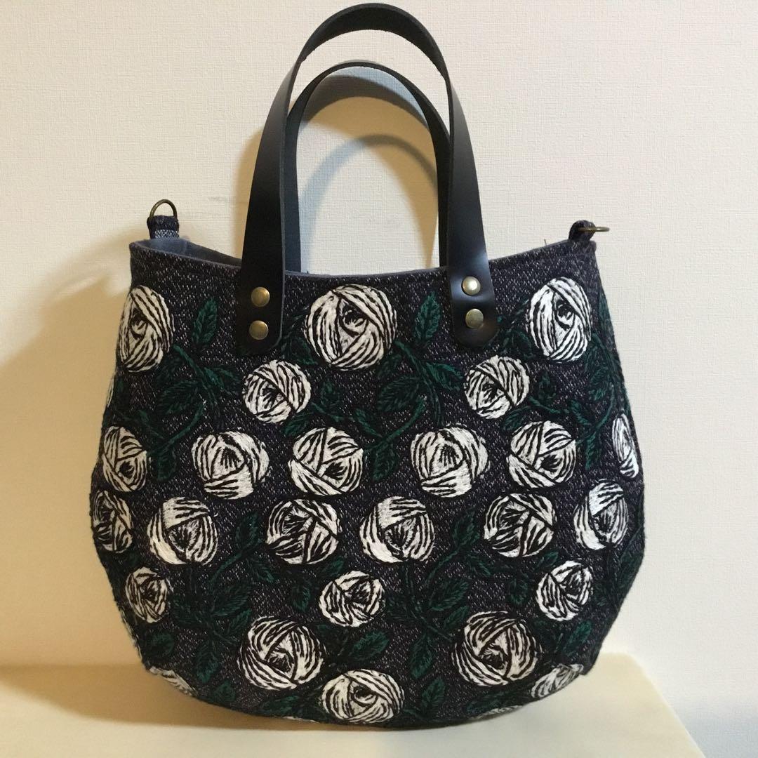 ミナペルホネンrosy ネイビー　トートバッグ　ハンドメイド Mサイズ ミナペルホネン dop タンバリン トートバッグ ネイビー 機能