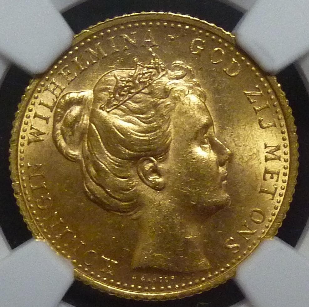 少女期《ウィルヘルミナ金貨 オランダ》1898年:高鑑定 MS64：超稀少！