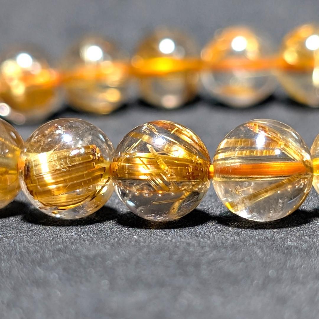 一点物【成功者の証】極上タイチンルチル 8mm ブレスレット ギラギラに輝く数珠 金銭運を高める風水四神相応数珠 金彫四神獣本水晶 ゴールドルチル