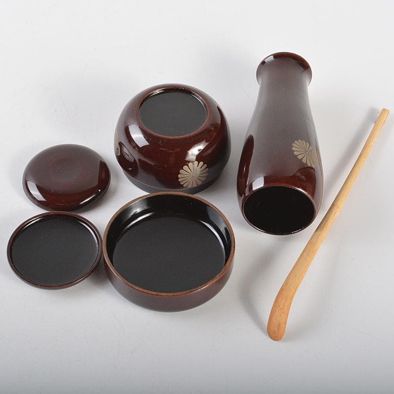 茶道具 利休茶箱 色絵花文茶碗 菊桐蒔絵棗など 七点 一式 V R7103