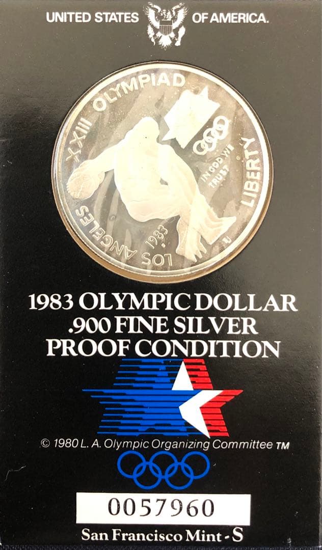 アメリカ　1983年　ロサンゼルスオリンピック ファインシルバー プルーフ銀貨 ☆1983年 アメリカ ロサンゼルスオリンピック ファインシルバー