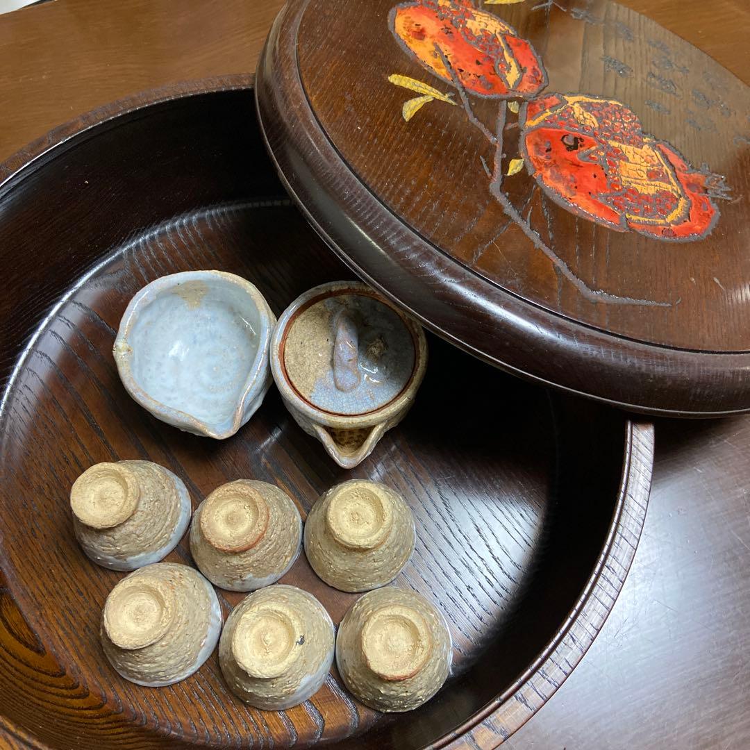 期間限定お値引き‼️烏城彫　茶櫃(ちゃびつ) 梅とザクロ　萩焼セット付き 眉石窯 九谷焼 六角小付 松竹梅 ｜ 四季折々のおしゃれな和食器通販