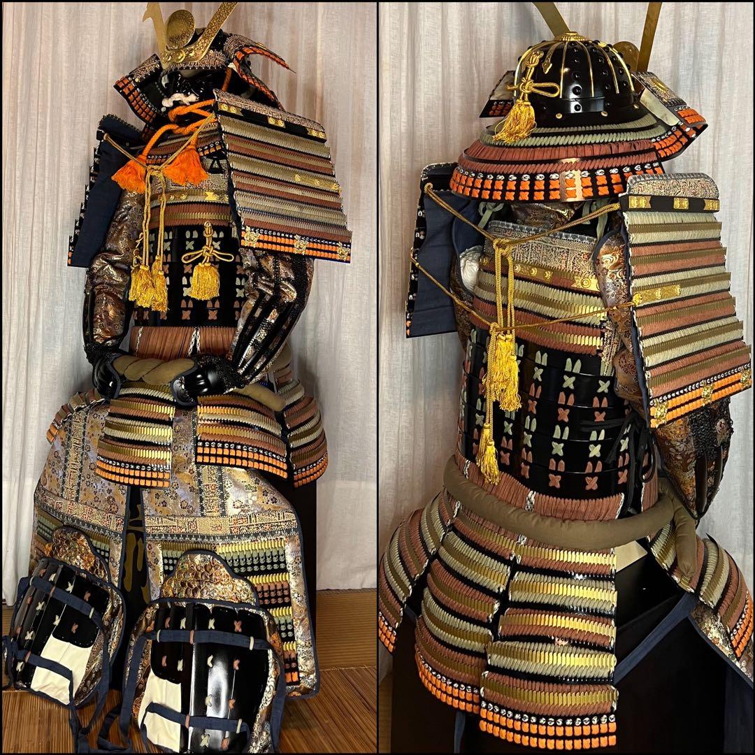『新品同様 美品！』濃黄•茶糸威 鉄地黒胴当世具足 【甲冑 等身大】 鎧 一式 鎧兜甲冑等身大】紺糸威 伊予素懸具足 | 甲冑工房 武寿