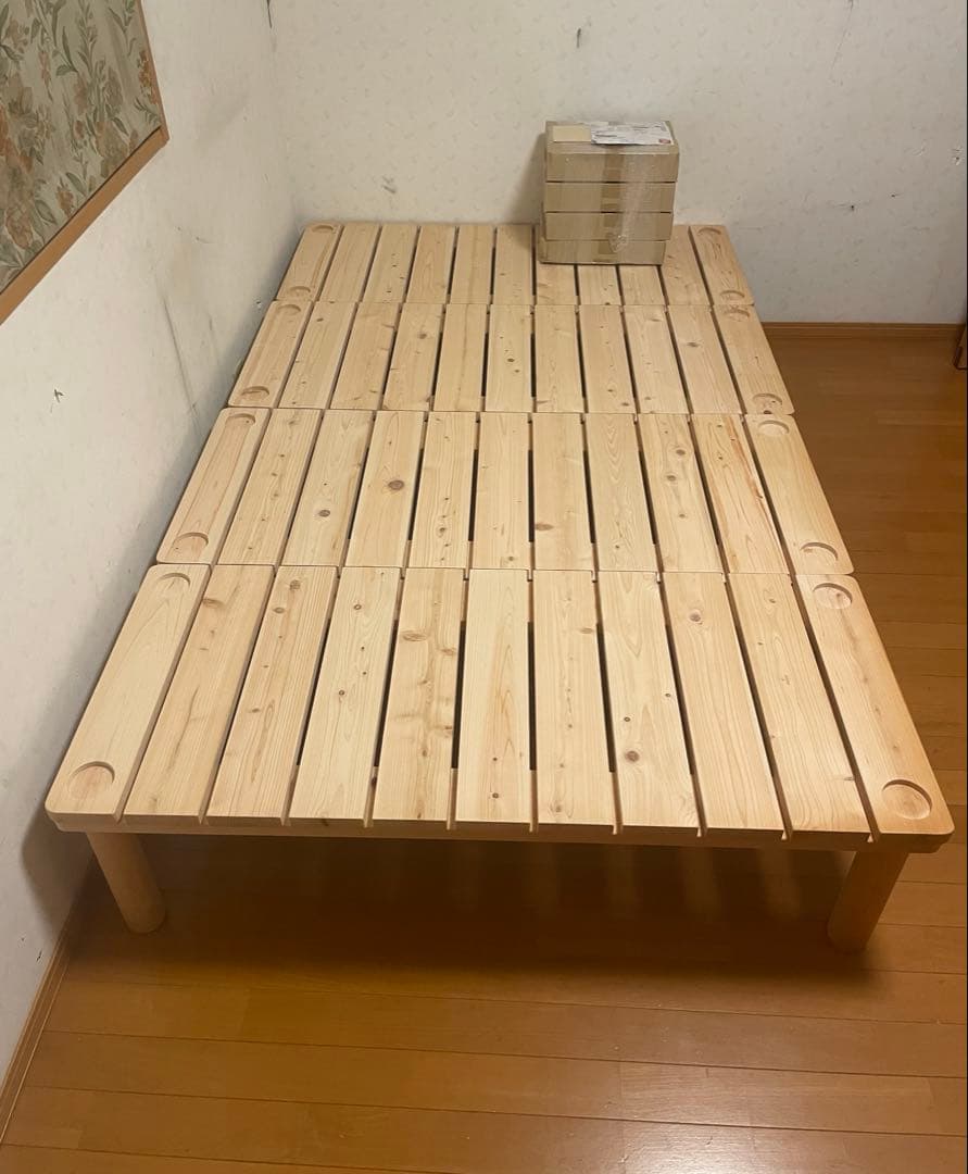家具の基 すのこベッド セミダブル　国産ヒノキ すのこベッド 国産 ひのき棚付繊細すのこベッド シングル・セミダブル