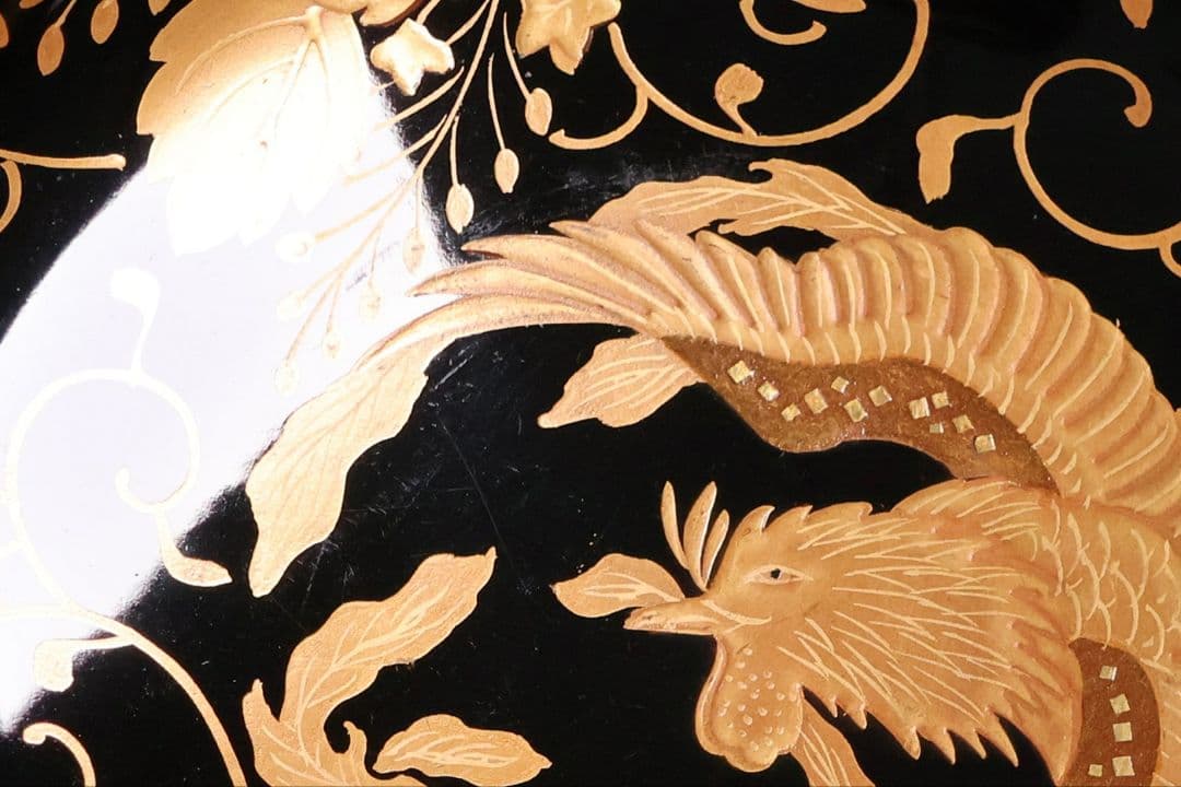 MB193】天然木漆塗 鳳凰桐唐草 金蒔絵 黒塗 吸物椀 二客 大正昭和