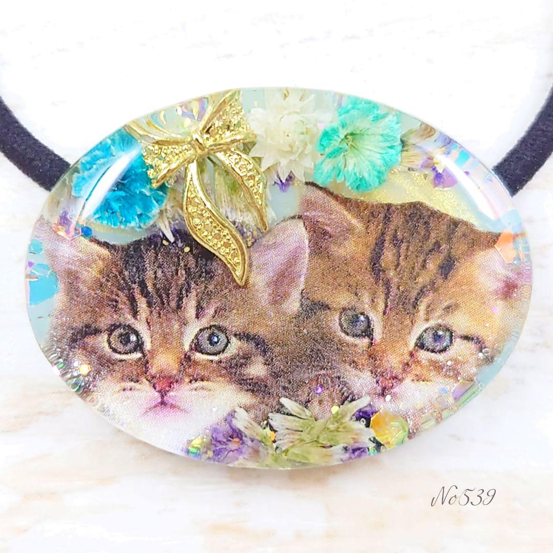 NO.436❤猫 お花❤レジンヘアゴム ブローチ
