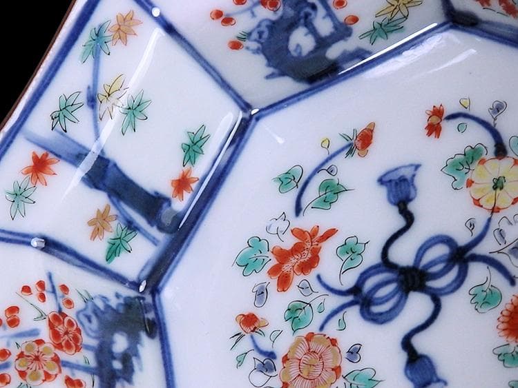 大聖寺伊万里 染錦 柿右衛門写 松竹梅の図 八角膾皿 N293AS-fbuj