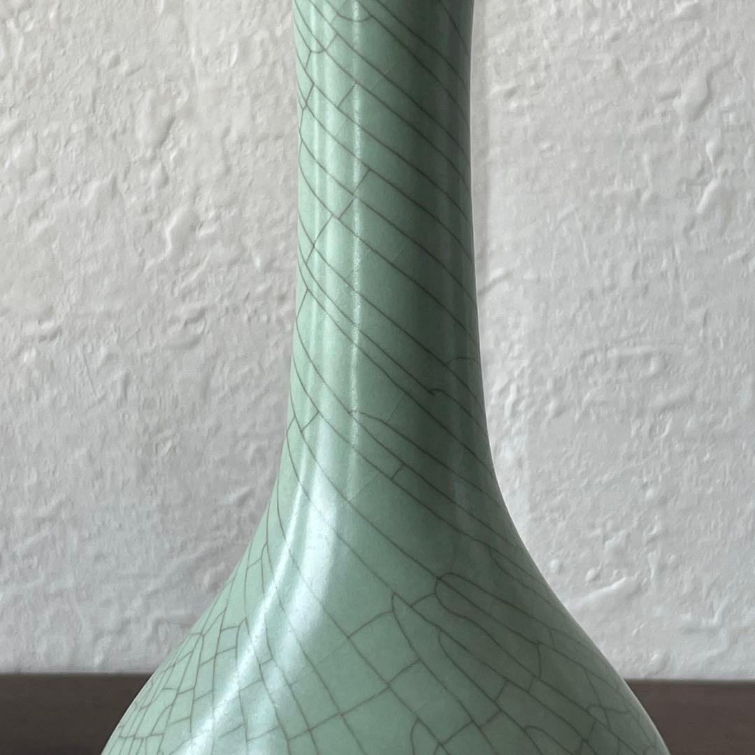 中島ブルーの傑作 人間国宝 中島宏 青磁 花入 共箱 花器 花瓶 壷 青瓷