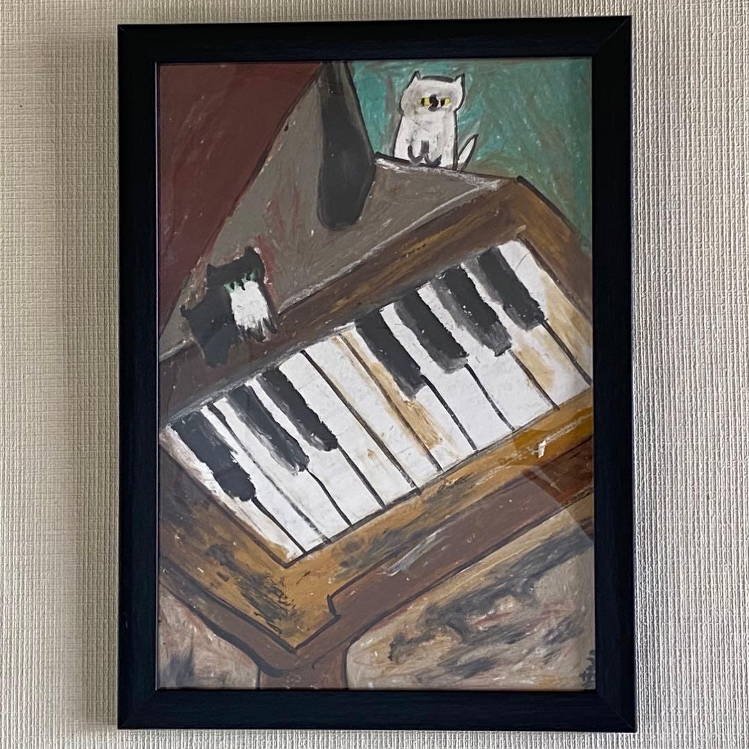 絵画。壁掛け原画【可愛い猫たちとロマンチックのピアノ曲】 ピアノを弾く猫」 by Tアート｜Artmeter｜暮らしを彩るアートが