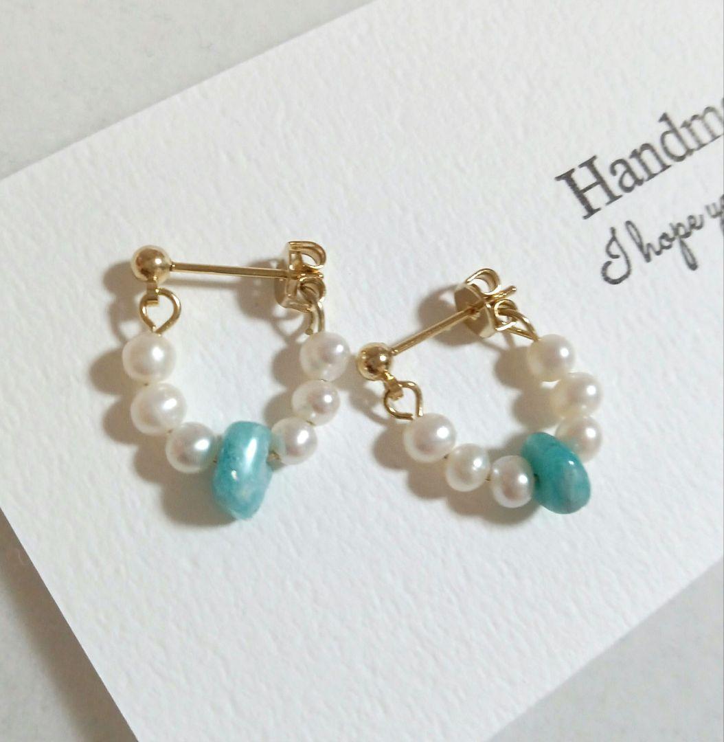 1503 癒しを与える✨️　淡水パール　アマゾナイトピアス　ハンドメイド asumi 月桃×アマゾナイト ピアス | AOIFARM