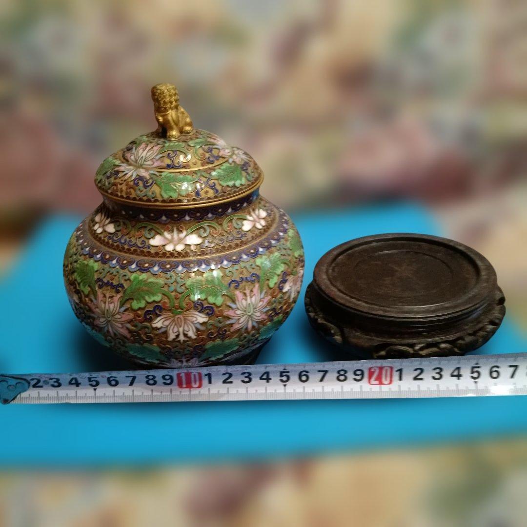 中国美術 七宝焼（景泰藍）金獅子香炉.沈香壺 昭和レトロアンティーク